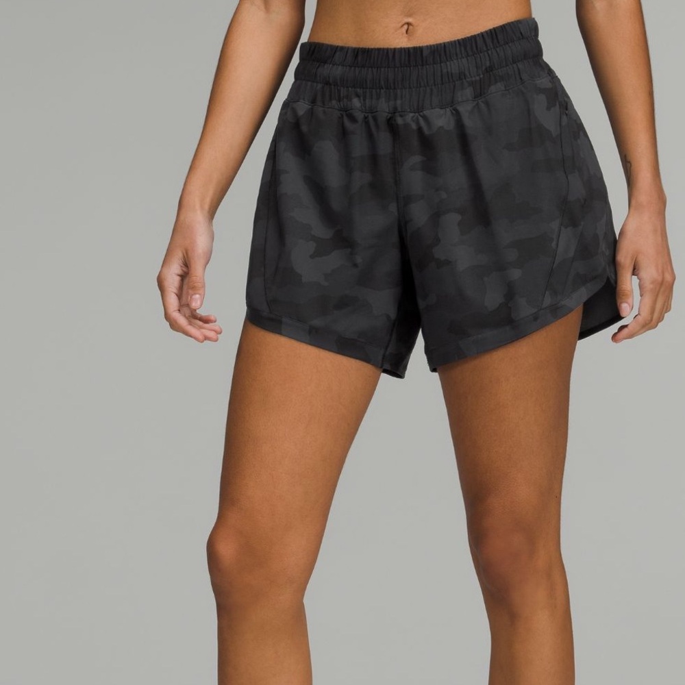Women's Lululemon Black Camo Shorts Track That 5” size 20